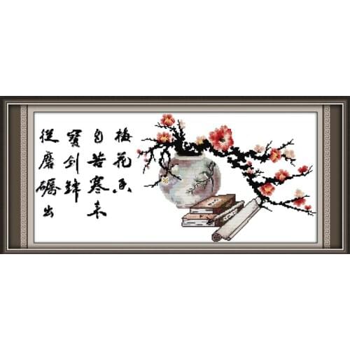 Books with plum flowers fragrance cross stitch kit Chinese 14ct 11ct print canvas stitching embroidery DIY handmade needlework
