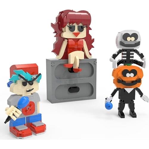 MOC Cartoon Figures Boyfriend Girlfriend Skid and Pump Building Blocks Kit For Friday Night Funkin Game Character Children Toys