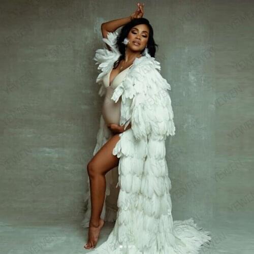 Feathers Cloak Maternity Maxi Gown Dresses For Photo Shoot Half Sleeve Pregnancy Dress Photography Props Pregnant Women Clothes