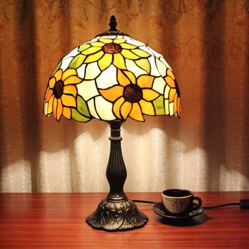 Table lamp country sunflower stained glass bedside lights for living room 12 Inch desk lamp luminaria de mesa 0099