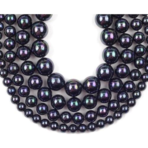 6/8/10/12mm Plated Shell Beads Black Loose Spacer Stone Beads For Jewelry Making Needlework DIY Charms Bracelet Accessories