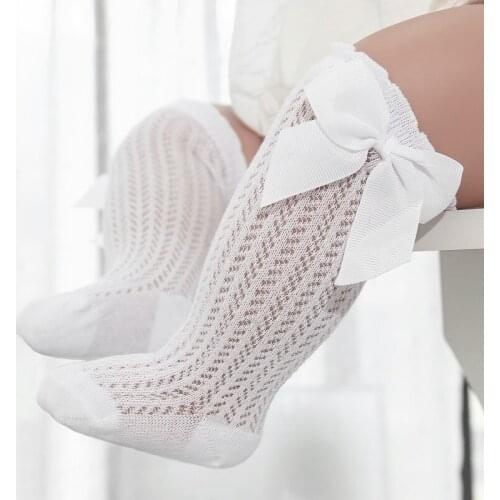 Baby Newborn Girls Socks Newchildren Socks Toddlers Girls Big Bow Knee High Long Soft Cotton Lace Baby Kids Socks Gauze Elastic