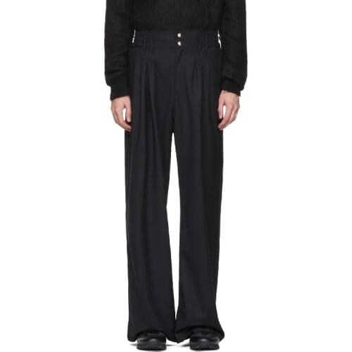 2020 New Mens Costumes Fashion Casual Super Loose Draped Wide Legs Pants Model Catwalk Double Button Mopping Trousers