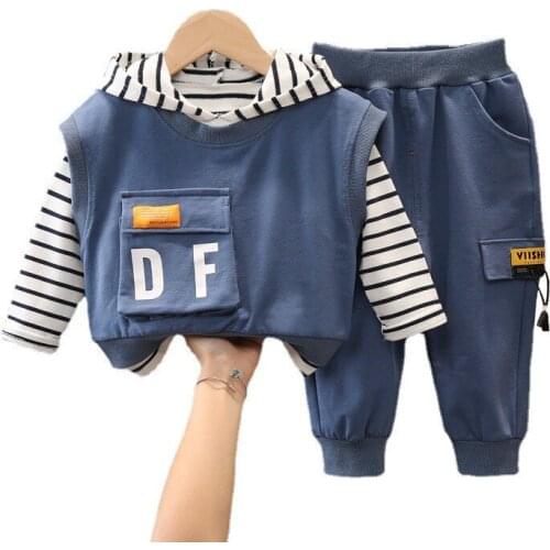 New Autumn Baby Girl Clothes Suit Children Boys Fashion Vest Hooded T-Shirt Pants 3Pcs/Set Toddler Sport Costume Kids Tracksuits