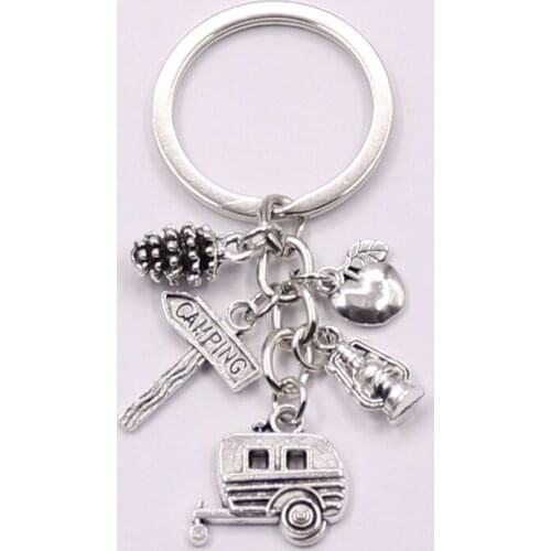 New Camping Keychain Trailer, RV Caravan Campground Key Chain, Nature Outdoors, Summer Vacation, Snowbirds Keyring Souvenir
