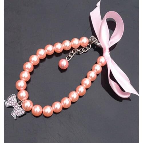 Imitation Pearl Rhinestone Dog Necklace Pendants Cute Pet Collar Accessories Jewelry Neck Chain for Small Dog Collar Cat Collars