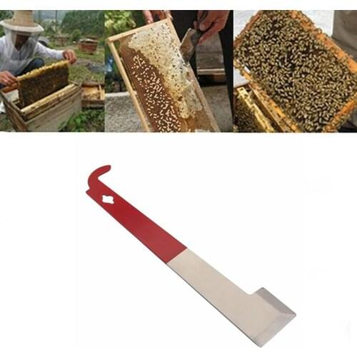Beekeeping Equipmentc Red 26.7cm Stainless Bee Hive Tool Frame Lifter And Scraper J Shape Hook Beekeeper Tool Scraping Knife