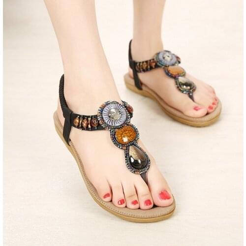 Summer shoes sandals women 2021 hot breathable bohemia women sandals fashion string bead women Flat Sandals ladies shoes