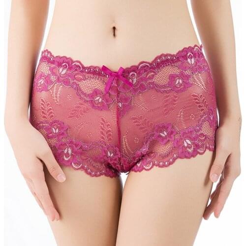 Sexy Lace Underwear Female Boxers Gold Thread Hip Hollow Large Code M-4XL Women Panty Boyshort