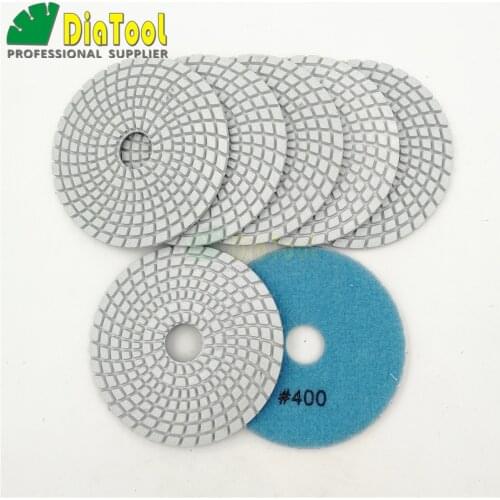 SHDIATOOL 7pcs 4" diamond wet flexible polishing pads B #400 for granite stone marble 100mm White bond sanding disc