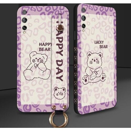 Side Print Bear Silicone Case For Huawei P Smart Plus Z S Wrist Strap Back Cover For Huawei Y8P 2020 Y5 Y6 Y7 P Y8 Y9 Prime Y9A