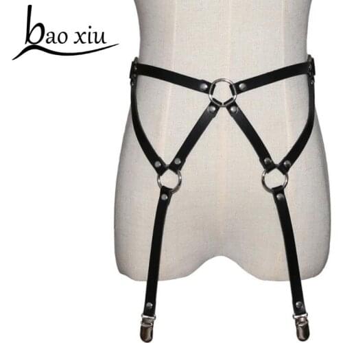 New Retro Sexy Women PU leather Waist Garter belt for Stockings metal Handmade Punk Costume Outfit O-Round Waist Belt suspenders