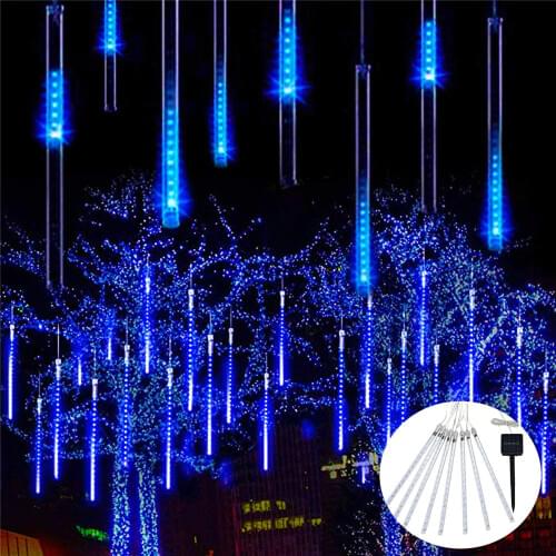 Solar Powered LED Meteor Shower Icicle Christmas Lights Waterproof Raindrop Tube String Lights For Garden Holiday Wedding Party