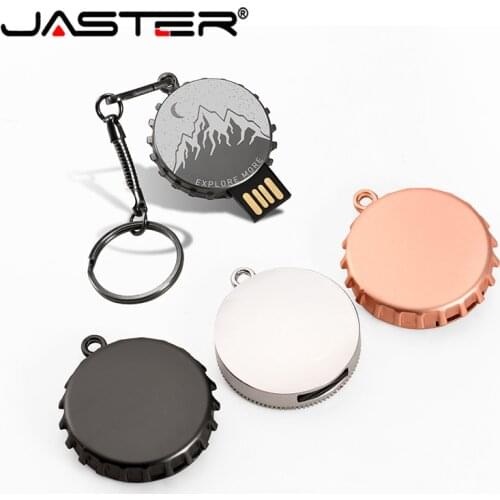 JASTER Mini metal Round bottle cap USB flash drive 4GB 8GB 16GB 32GB 64GB Personalise Pen Drive USB Memory Stick U disk gift