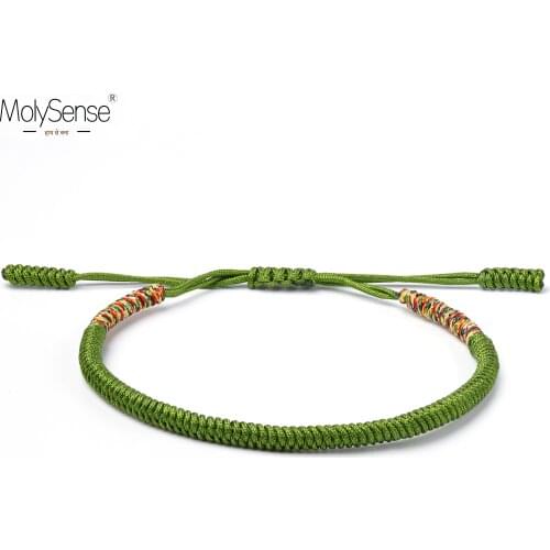 MolySense Green Tibetan Buddhist Lucky Charm Tibetan Bracelets & Bangles For Women Men Handmade Knots Rope Buddha Bracelet