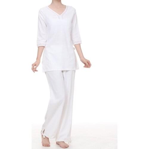 Summer&Spring cotton& linen female yoga clothing women lay meditation uniforms fitness yoga suits white