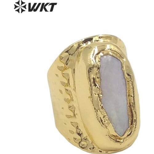WT-R341 metal electroplated freshwater pearl Ring adjustable gold Rings geometric shape elegant for women Jewelry 2019 new