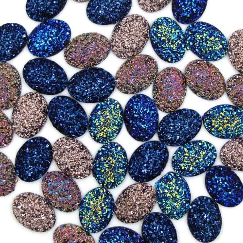 20Pcs 13x18mm Mineral Surface Oval Resin Rhinestone Flatback Cabochon Stone Green/Blue/Brown AB Crystal For Clothes DIY Crafts