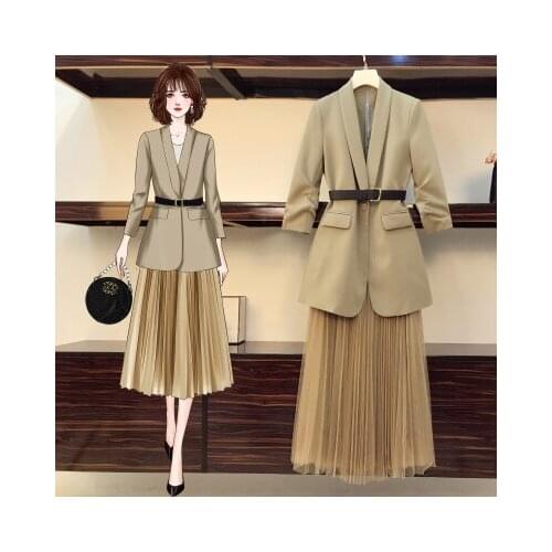 2021 spring two-piece Korean suit jacket mesh skirt set fashion survetement femme 2 piece elegant ensemble femme deux piece