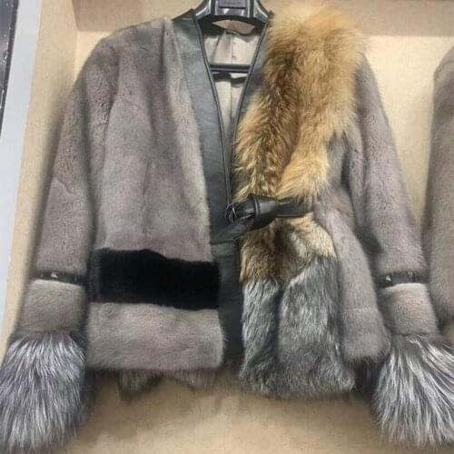 2021Top Quality Famous Brand Design Style Mink Fur Short Jacket Women Genuine Mink Fur Coat With Fox Fur Sleeve