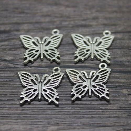30pcs/ 19x20mm antique silver tone butterfly Charm pendant for jewelry making