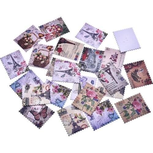 50Pcs Mixed Christmas Tower Stamp Wood Button Decorative Wooden Buttons For Clothes Needlework Scrapbooking Craft DIY 38*30mm