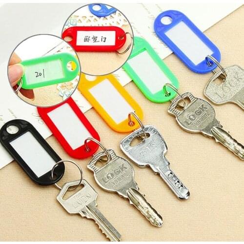 50pcs Multicolor Plastic Key Tags ID Labels Baggage Luggage Name Token Hotel Number Classification Card Split Ring Keychain