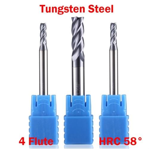 8mm 10mm 12mm Cutting Edge Diameter Tungsten Carbide 4 Flute HRC58 CNC Tool Router Bit Milling Cutter Flat End Mill