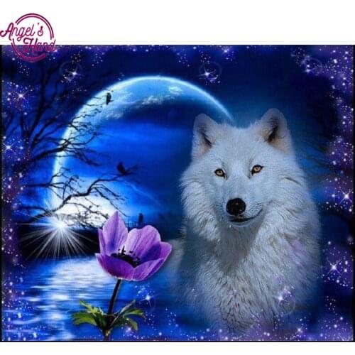 DIY Diamond Painting Needlework Flowers Full Square Drill Mosaic Diamond embroidery Wolf Pattern Decoration Painting