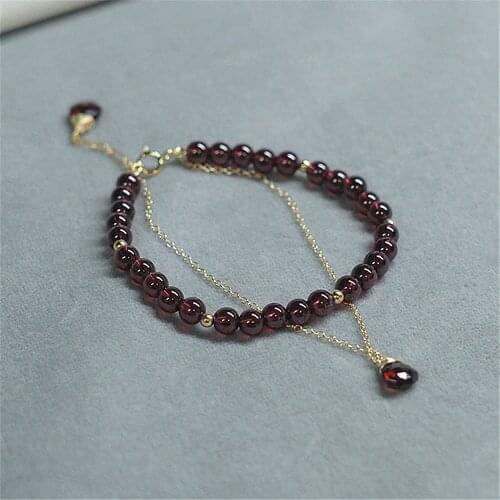 Natural Stone Handmade Bracelet For Women 5mm Garnet Beads 14K Gold Filled Chain Double Layer Bracelets Yoga Meditation Jewelry