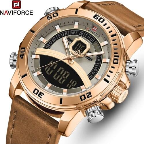 NAVIFORCE Luxury Brand Military Watches Men Leather Waterproof Quartz Wristwatch Chronograph Clock Male Fashion Sports Watch
