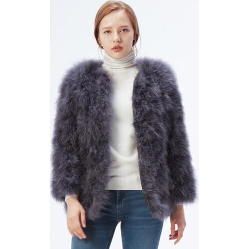 Ethel Anderson 100% Real Ostrich Turkey Fur Womens Coat Genuine Feather Short Style Winter Festival Long Sleeve Pink Jacket
