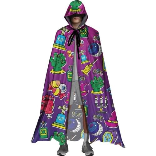 Purple Gradient Ghost Bat Gothic Hooded Halloween Christmas Design Cloak Adult Unisex Vampire Cosplay Costumes Long Robes Capes