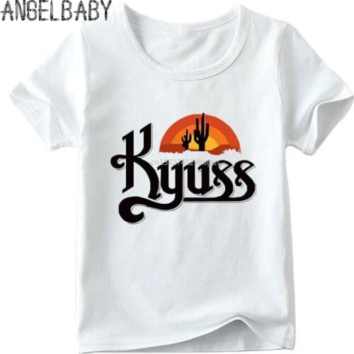 Boys and Girls Kyuss Rock Band Print T shirt Kids Summer Short Sleeve White Tops Children Fashion Casual T-shirt,ooo779