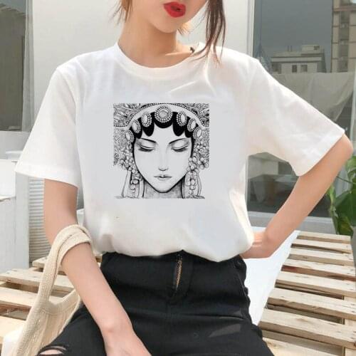 China Beijing Opera T shirt For women Short Sleeve Shirt women Fashion Soft Casual White T shirt streetclothing T-shirt