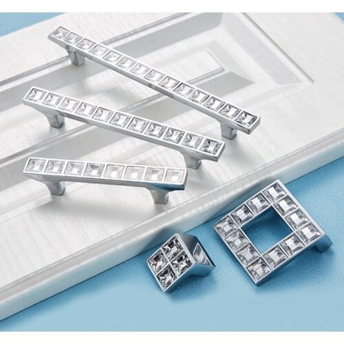 Crystal Glass Knobs Cabinet Handles Silver Crystal Cupboard Pulls Drawer Knobs Kitchen Furniture Handle Hardware