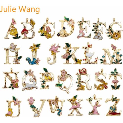 Julie Wang 6PCS Gold Tone A-Z 26 Letters Enamel Colorful Aphabets Charms Necklace Pendant Earrings DIY Jewelry Making Accessory