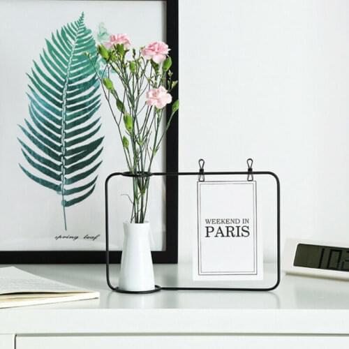 Creative Iron Line Photo Frame Decorative Shelves Plant Vase Stand Postcard Clip Holder Metal Decorative Shelves Home Decor