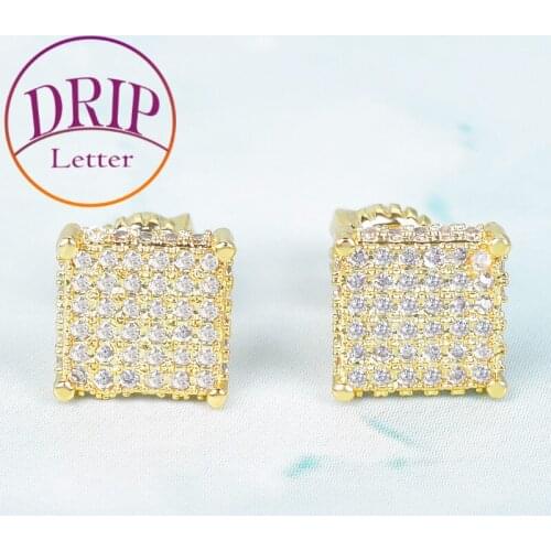 8MM Small Stud Earring Square Screw Back Mens Women Double Color Fashion Hip Hop Full Zircon Charm Jewelry