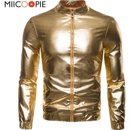 Fashion Men Nightclubs Gold Glossy Jackets Coats Men Women Casual Slim Thin Zippers Coat Silver Golden Hip Hop Bomber Jacket