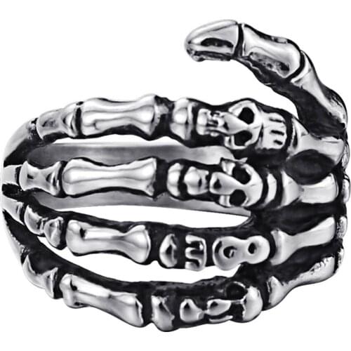 Neo-Gothic Punk Style Skull Finger Titanium Stainless Steel Mens Ring with Hand Jewelry Ring Wholesale