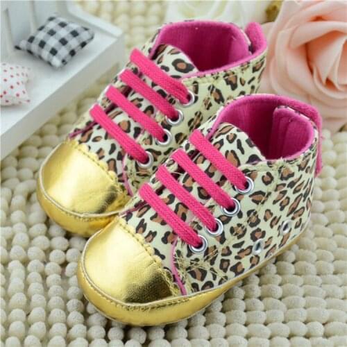 Soft First Walkers Fashion Leopard Canvas Infant Toddler Baby Shoes Kids Girls Laces Ribbon Bowknot Crib Shoes