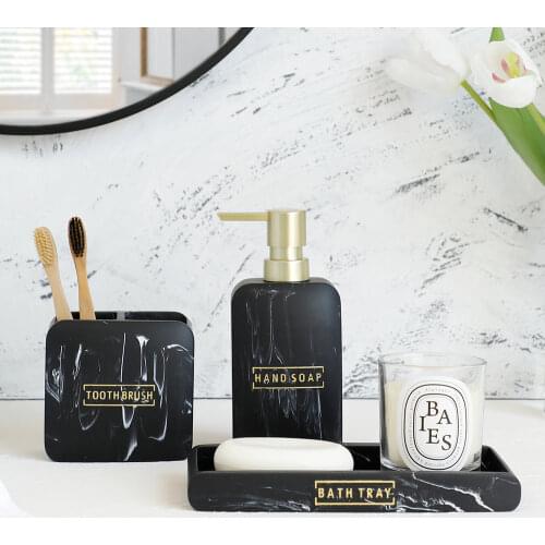 Bathroom Accessory Sets Lotion Dispenser Toothbrush Holder Tray Toilet Brush Holder Marble Look Counter Top Restroom Decor Stuff
