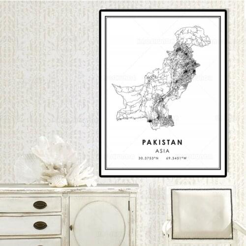 World City Map PAKISTAN Wall Art Black And White Posters Prints Canvas Painting Picture For Living Room Decor