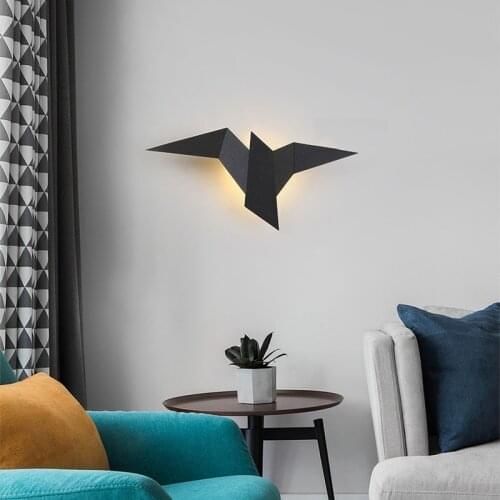 Geometric Flying Bird Wall Lamp Wall Sconce White Black Gold Bedside Bedroom Decorative Nordic Leds Wall Lights Children AC220V