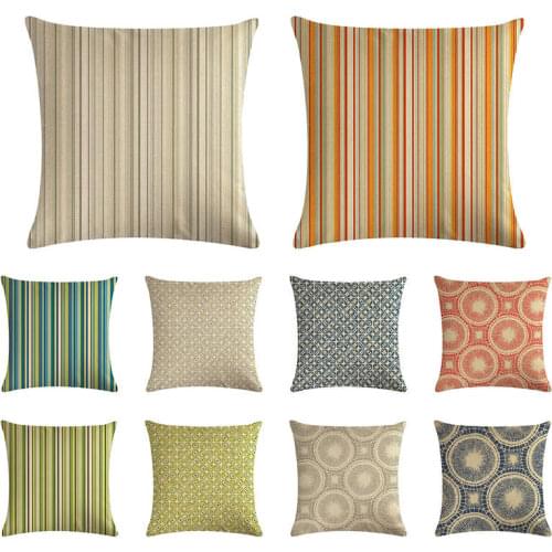 Color stripe cushion cover star pattern pillow cover linen car chair sofa pillow cover decoration household 45x45cm
