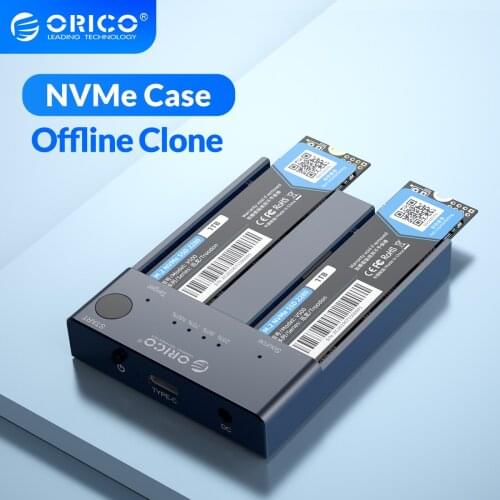 ORICO Dual Bay M.2 NVME SSD Enclosure 10Gbps Offline Clone USB C 3.1 Gen2 For M Key M/B Key NVME PCIe SSD Hard Drive Reader 4TB