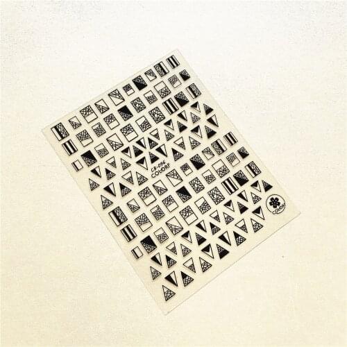 CB-096 Inverted triangle Black and white gold and silver 3D Back glue Nail Art Stickers Decals Sliders Nail ornament decoration