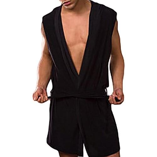 Summer Mens Sleep Robes Fashion Sleeveless Hooded Men Spring Summer Bathrobe Sleepwear Nightgown Robe Mens pajamas set 2021