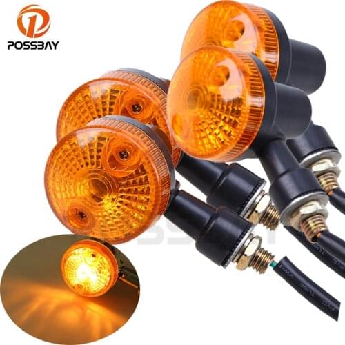 POSSBAY 4PCS Motorcycle Turn Signal Lights Indicator Lamp Amber Flashers for Kawasaki Suzuki Harley Honda Cafe Racer Turn Lamp